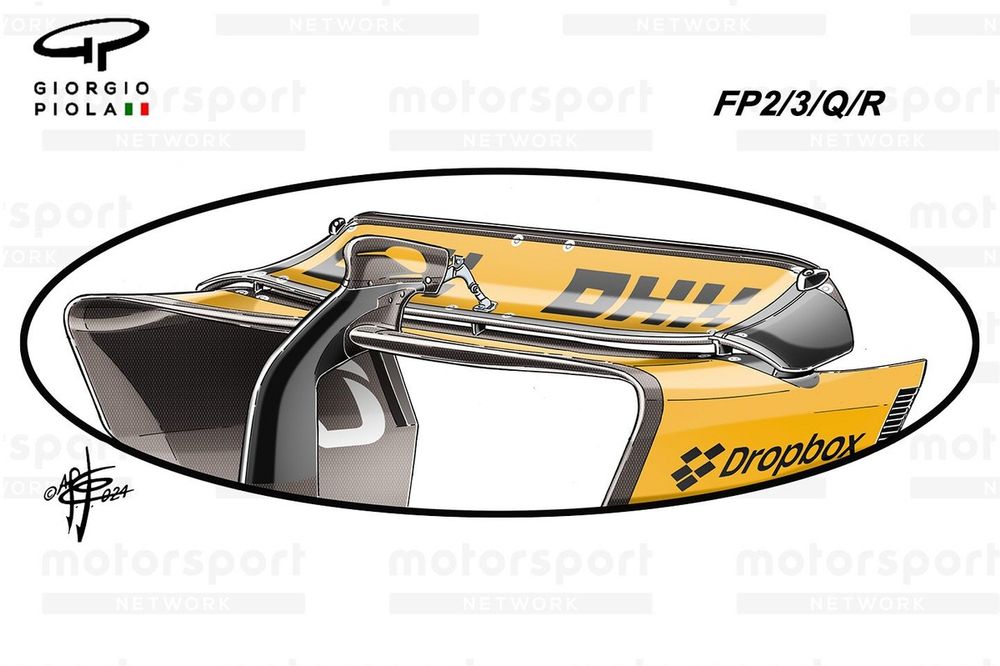 Detalle del alerón trasero del McLaren MCL38 en Las Vegas