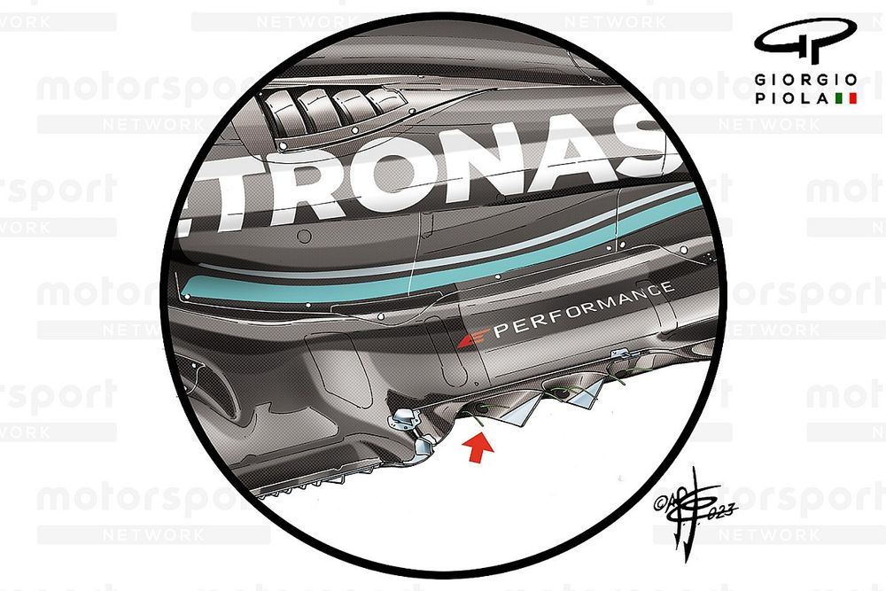 Detalle del suelo del Mercedes W14, GP de Estados Unidos