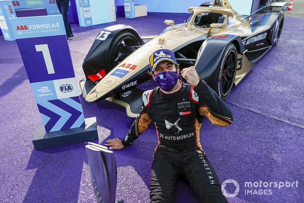 Antonio Felix da Costa, DS Techeetah celebrates his win on the podium