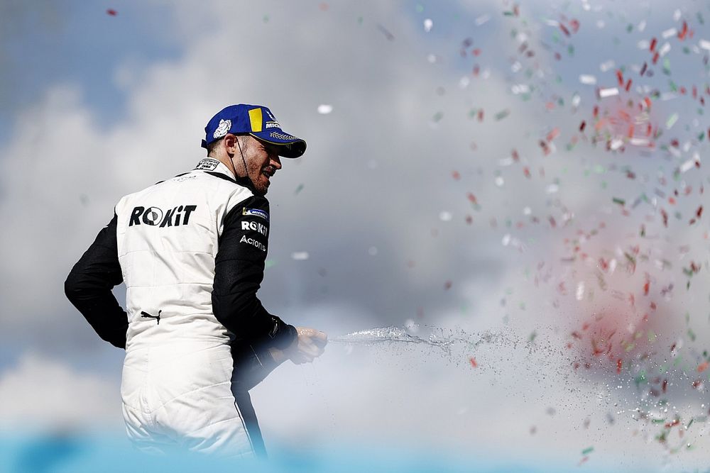 Edoardo Mortara, Venturi Racing, first position, sprays the victory Champagne