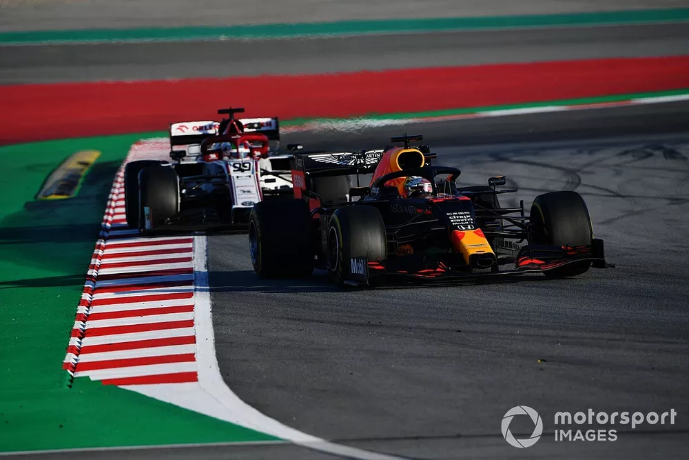 Max Verstappen, Red Bull Racing RB16 leads Antonio Giovinazzi, Alfa Romeo Racing C39 