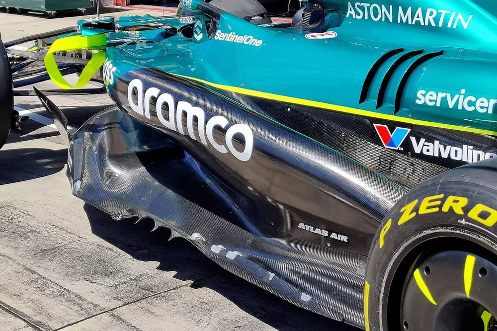 Detalle t&eacute;cnico del Aston Martin AMR25 de Stroll con las mejoras