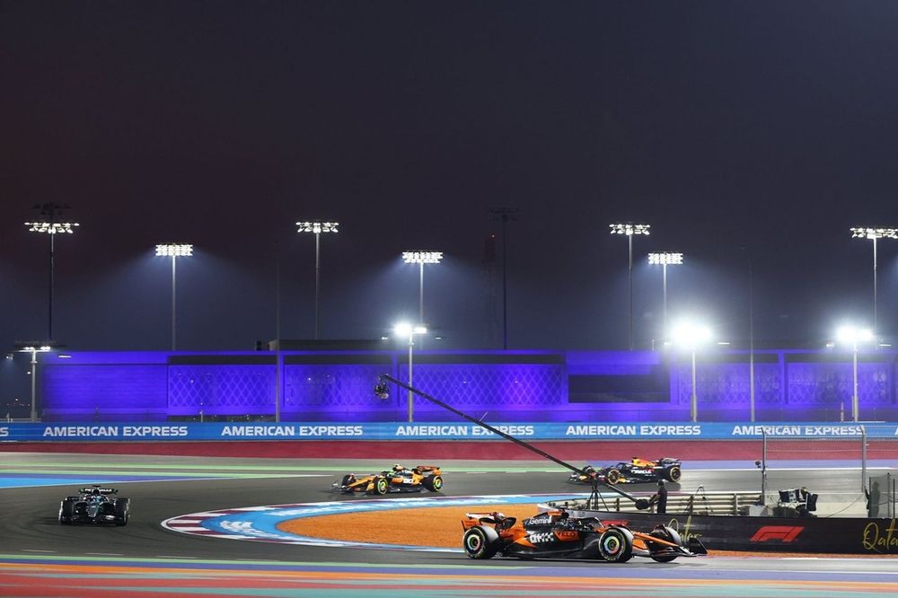 Lando Norris, McLaren, Oscar Piastri, McLaren, Max Verstappen, Red Bull Racing, George Russell, Mercedes