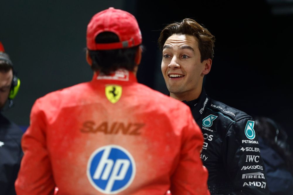 Pole man George Russell, Mercedes-AMG F1 Team, Carlos Sainz, Scuderia Ferrari