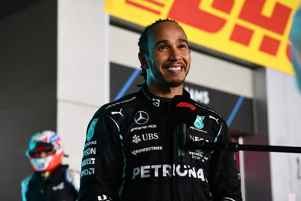 Lewis Hamilton, Mercedes, 1st position, is interviewed in Parc Ferme