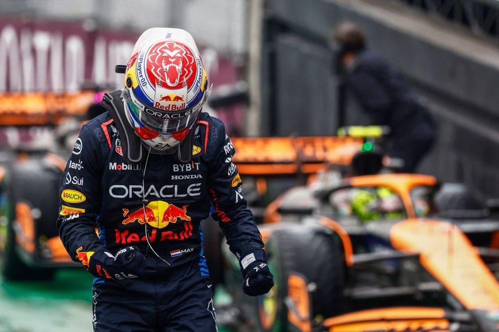 Max Verstappen, Red Bull Racing, 1st position, celebrates in Parc Ferme 