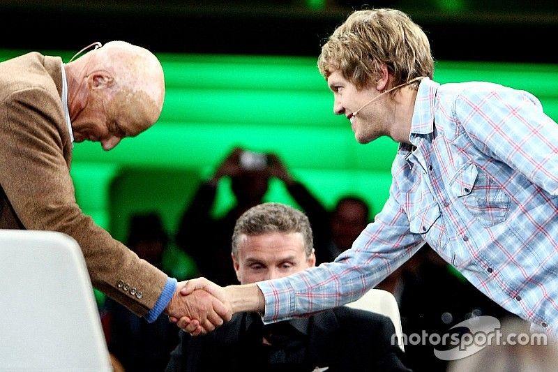 Niki Lauda, consultant David Coulthard and Sebastian Vettel