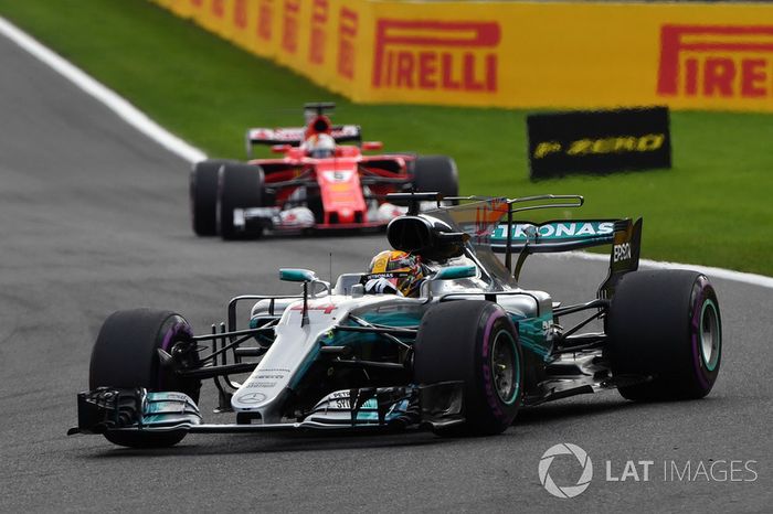 Lewis Hamilton, Mercedes-Benz F1 W08  leads Sebastian Vettel, Ferrari SF70H