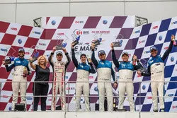 Podium Lmp2: winners #25 Algarve Pro Racing Ligier JSP2 Nissan: Andrea Roda, Aidan Read, Andrea Pizzitola, third place #24 Algarve Pro Racing Ligier JSP2 Judd: Michael Munemann, Tacksung Kim, Mark Patterson 