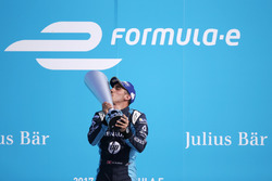 Sébastien Buemi, Renault e.Dams, celebrates on the podium