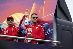 Sebastian Vettel, Ferrari and Kimi Raikkonen, Ferrari on the drivers parade