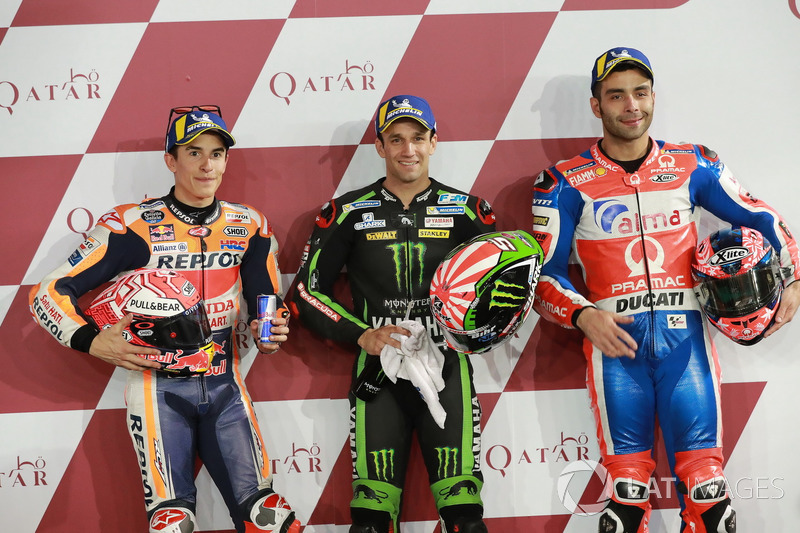 Top 3 after Qualifying: Marc Marquez, Repsol Honda Team, Johann Zarco, Monster Yamaha Tech 3, Danilo Petrucci, Pramac Racing