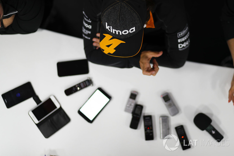 Fernando Alonso, McLaren, talks to the media