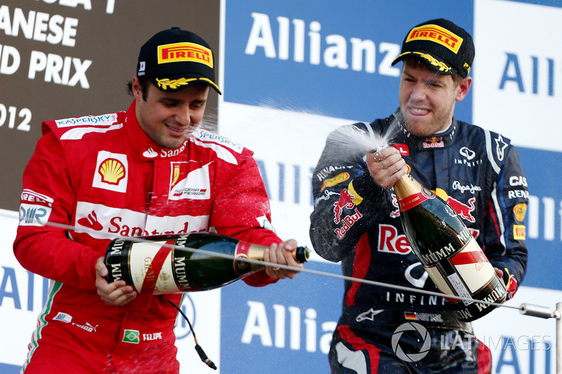 Podium: Felipe Massa, Ferrari, second place, Sebastian Vettel, Red Bull Racing, race winner