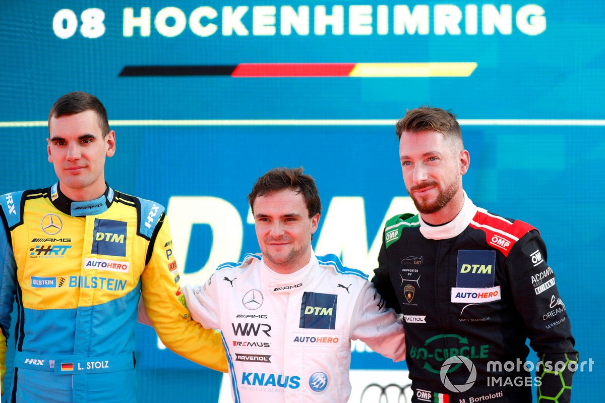 Auer (centre) nailed pole for race one ahead of Stolz (left) and Bortolotti