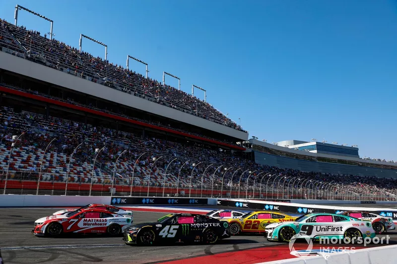 Tyler Reddick, 23XI Racing, Monster Energy Toyota Camry Justin Haley, Spire Motorsports, Mattress Warehouse Chevrolet Camaro Chase Elliott, Hendrick Motorsports, UniFirst Chevrolet Camaro Joey Logano, Team Penske, Shell Pennzoil Ford Mustang
