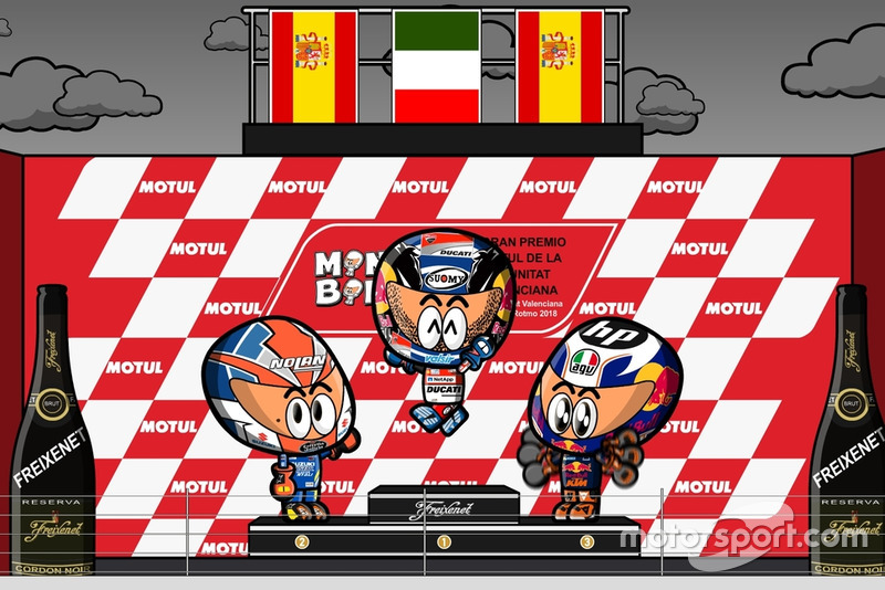 El podio del GP de Valencia de MotoGP 2018, por MiniBikers
