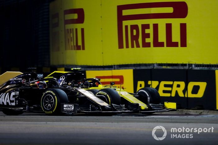 Romain Grosjean, Haas F1 Team VF-19, batalla con Nico Hulkenberg, Renault F1 Team R.S. 19
