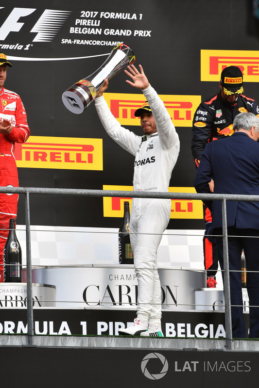 Lewis Hamilton, Mercedes AMG F1 celebrates on the podium