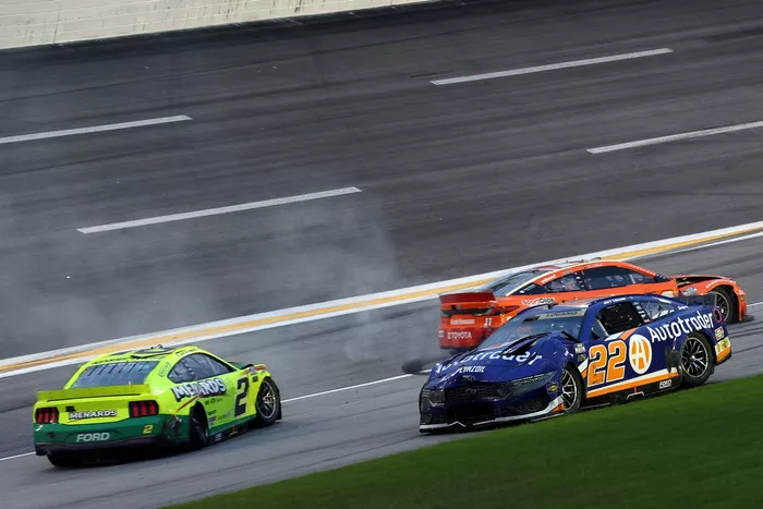 Joey Logano, Austin Cindric, and Denny Hamlin