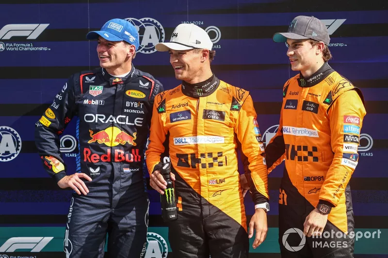 Le top 3 des qualifications : Max Verstappen, Red Bull Racing, le poleman Lando Norris, McLaren F1 Team, Oscar Piastri, McLaren F1 Team