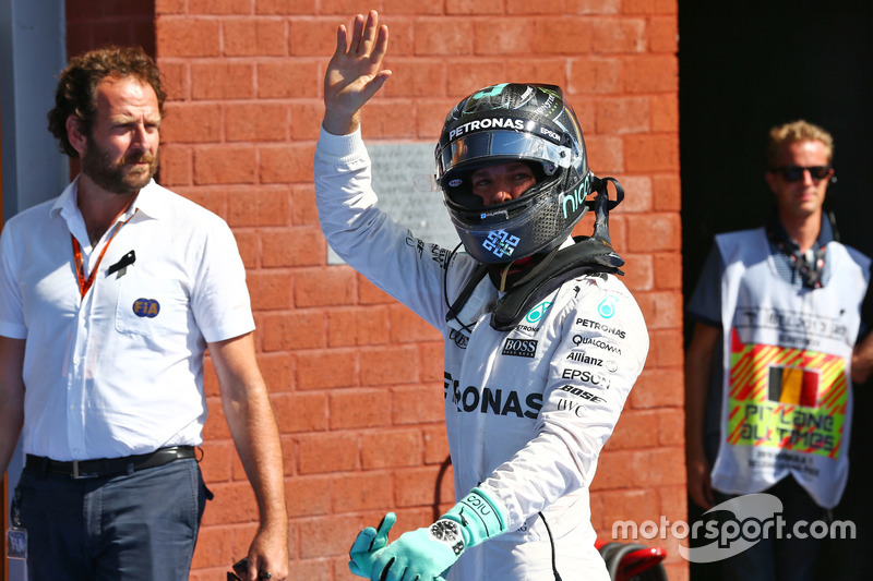 Nico Rosberg, Mercedes AMG F1 celebrates his pole position in parc ferme