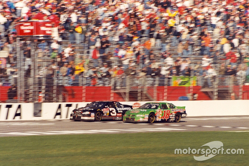 Dale Earnhardt takes the victory ahead of Bobby Labonte