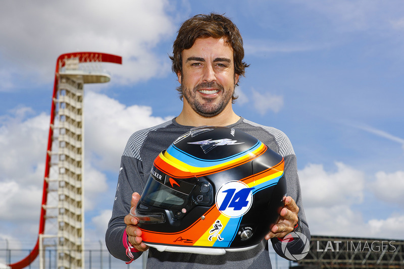 Fernando Alonso, McLaren, with his Indy 500 themed helmet