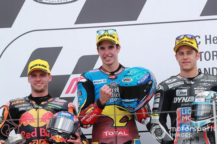 Podio: ganador, Alex Marquez, Marc VDS Racing, segundo, Brad Binder, KTM Ajo, tercero, Marcel Schrotter, Intact GP