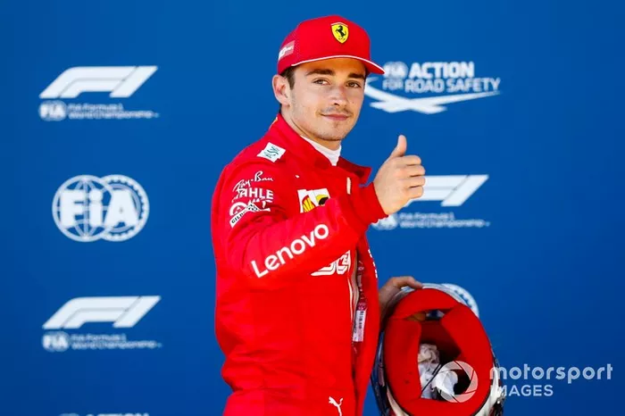 Pole Sitter Charles Leclerc, Ferrari festeggia al Parc Ferme 