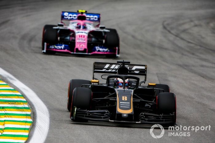 Romain Grosjean, Haas F1 Team VF-19, Lance Stroll, Racing Point RP19