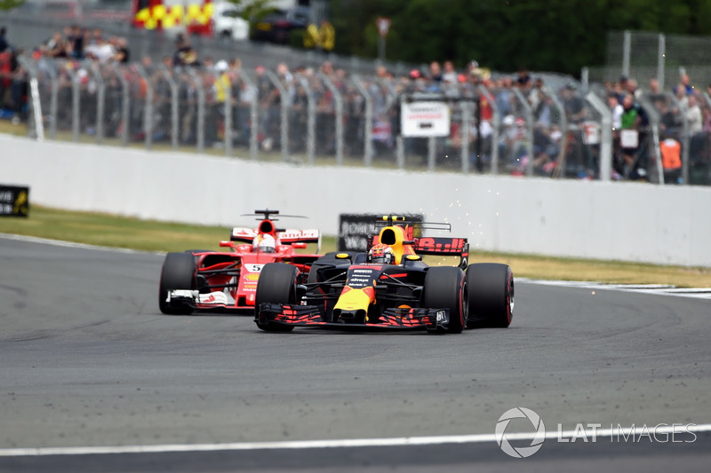 Sebastian Vettel, Ferrari SF70H and Max Verstappen, Red Bull Racing RB13