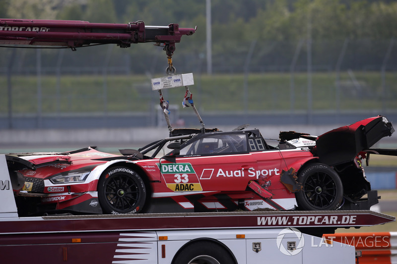 The car of René Rast, Audi Sport Team Rosberg after the crash