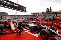 Lewis Hamilton, Mercedes AMG F1, celebrates victory in parc ferme