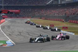 Lewis Hamilton, Mercedes-AMG F1 W09 and Esteban Ocon, Force India VJM11