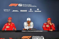 Sebastian Vettel, Ferrari, Lewis Hamilton, Mercedes-AMG F1 and Kimi Raikkonen, Ferrari in the Press Conference