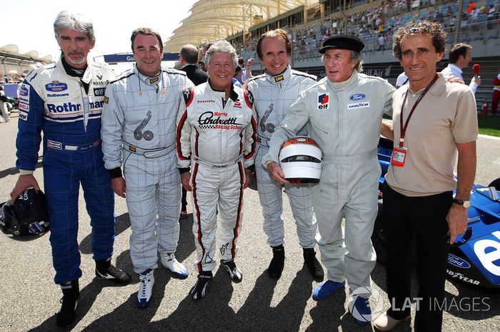 Damon Hill, presidente de BRDC, Nigel Mansell, Mario Andretti, Emerson Fittipaldi, Jackie Stewart, Alain Prost