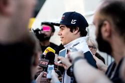 Lance Stroll, Williams, talks to the media