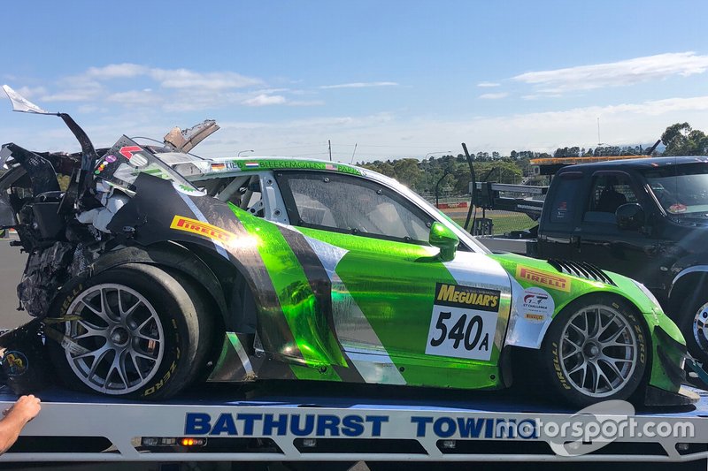 Así quedó el #540 Black Swan Racing Porsche 911 GT3-R de Tim Pappas, Jeroen Bleekemolen y Marc Lieb tras el accidente