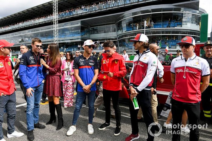 Daniil Kvyat, Toro Rosso, Pierre Gasly, Toro Rosso, Charles Leclerc, Ferrari, Antonio Giovinazzi, Alfa Romeo Racing, y Kimi Raikkonen, Alfa Romeo Racing