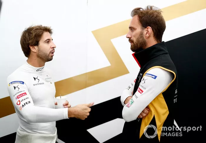 Antonio Felix da Costa, DS Techeetah chats with teammate Jean-Eric Vergne, DS TECHEETAH in the garage