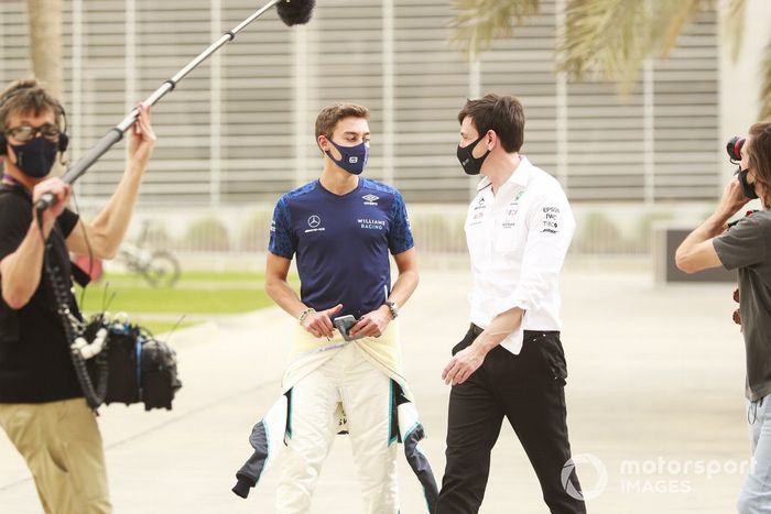 George Russell, Williams y Toto Wolff, Director Ejecutivo, Mercedes AMG 