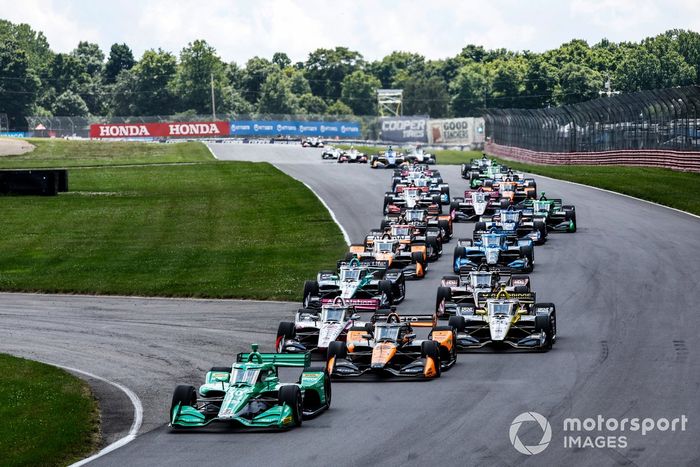 Alex Palou, Chip Ganassi Racing Honda, Patricio O'Ward, Arrow McLaren Chevrolet, David Malukas, Meyer Shank Racing Honda, Colton Herta, Andretti Global c/ Curb-Agajanian Honda, Scott McLaughlin, Team Penske Chevrolet, Marcus Ericsson, Andretti Global Hond