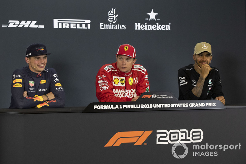Max Verstappen, Red Bull Racing, Kimi Raikkonen, Ferrari y Lewis Hamilton, Mercedes AMG F1
