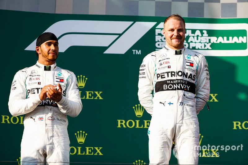 Podyum: 2. Lewis Hamilton, Mercedes AMG F1, yarış galibi Valtteri Bottas, Mercedes AMG F1