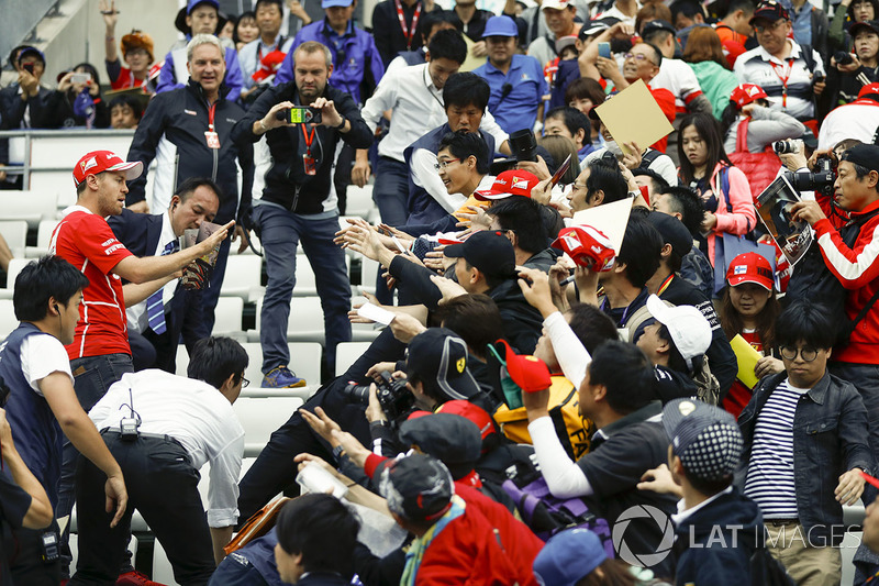 Sebastian Vettel, Ferrari, meets the fans in the grandstand