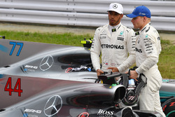 Lewis Hamilton, Mercedes AMG F1 and Valtteri Bottas, Mercedes AMG F1 in parc ferme