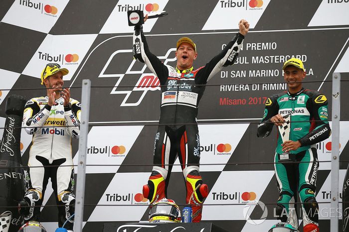 Podio:  Thomas Luthi, Dominique Aegerter y Hafizh Syahrin