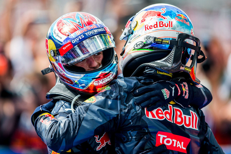 Third place Max Verstappen, Red Bull Racing and second place Daniel Ricciardo, Red Bull Racing in pa