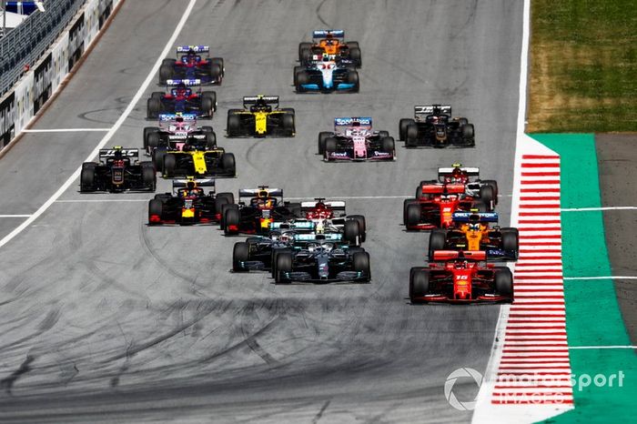 Charles Leclerc, Ferrari SF90, Valtteri Bottas, Mercedes AMG W10, Lewis Hamilton, Mercedes AMG F1 W10, Lando Norris, McLaren MCL34, Kimi Raikkonen, Alfa Romeo Racing C38, Sebastian Vettel, Ferrari SF90, Max Verstappen, Red Bull Racing RB15